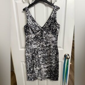 Jones New York Black Silver Sequin Print Cocktail Dress Size 12 Layered Party